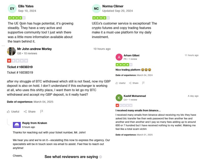 Some customers’ reviews on TrustPilot
