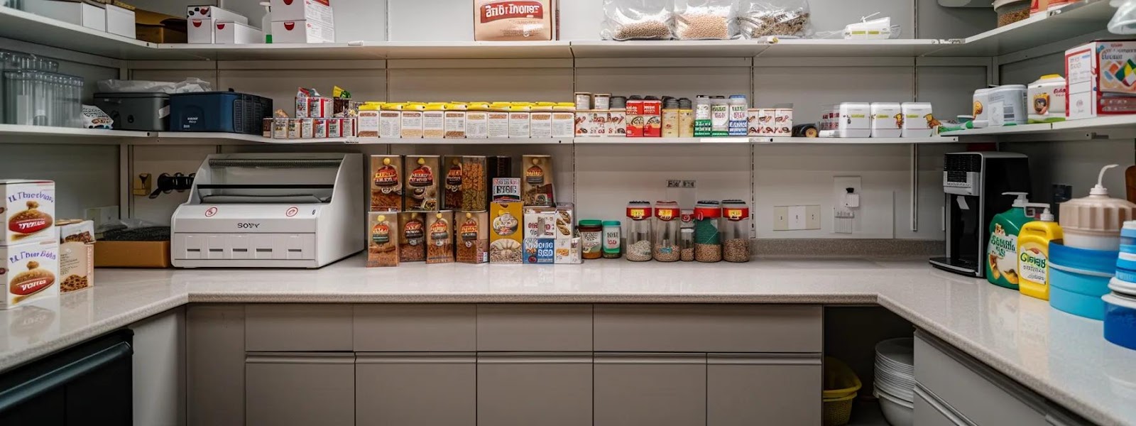 an inviting veterinary clinic kitchen scene, featuring a neatly arranged display of various cat food brands with visible ingredients, highlighting the contrasting textures of protein-rich meats and healthy carbohydrates, all under bright, clean lighting that emphasizes the importance of nutrition for cats.