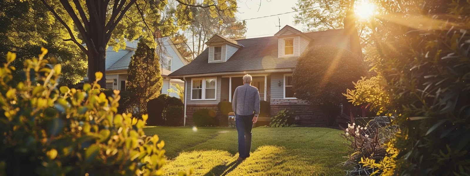 a meticulously arranged scene showcasing a home inspector examining a well-maintained house, illuminated by soft morning light that highlights the structural details and the inspector's focused expression.