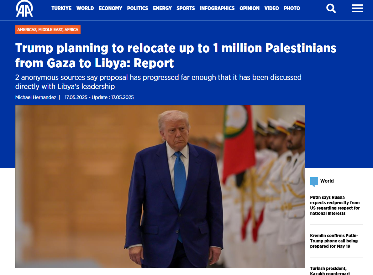 Trump administration working on plan to move 1 million Palestinians to Libya