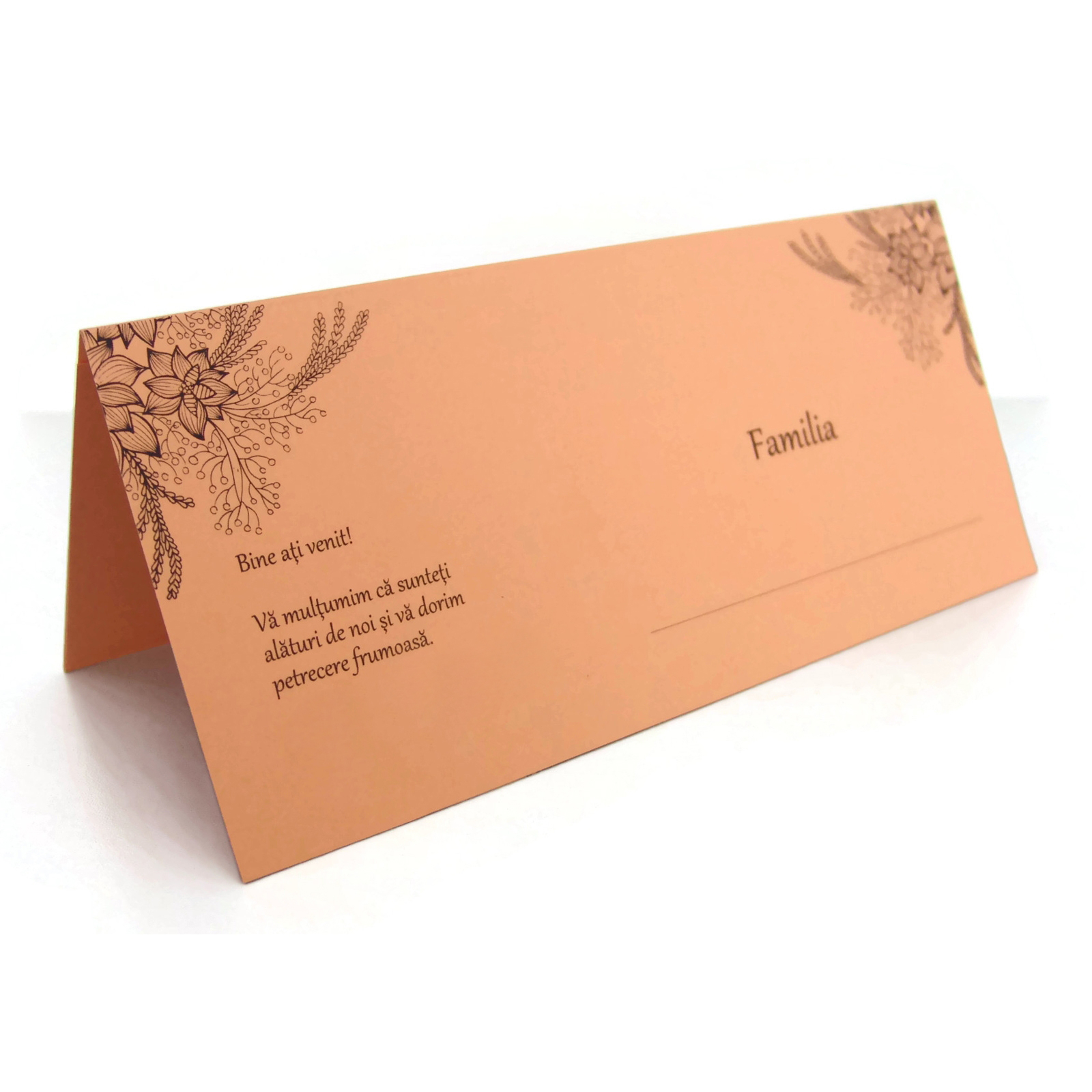 Place Card Nunta pe Carton Somon, cu Motive Florale Detaliu