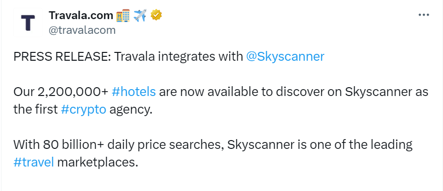 Travala Partners With Skyscanner