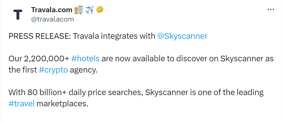 Travala Partners with Skyscanner