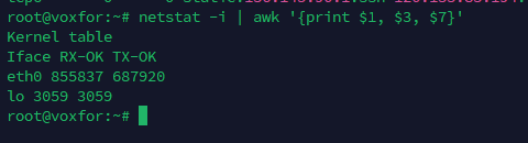 Using netstat -i with AWK to display packet statistics for each interface