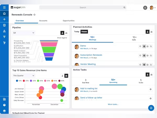 SugarCRM desktop interface