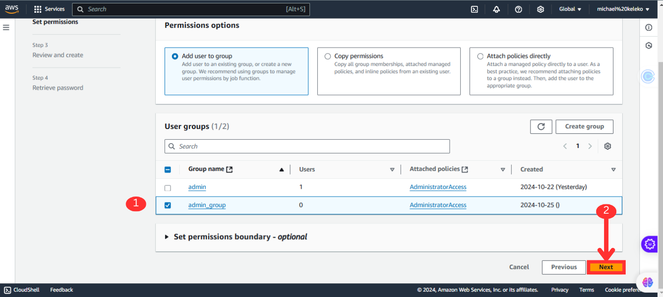 AWS Users Group Permissions Options