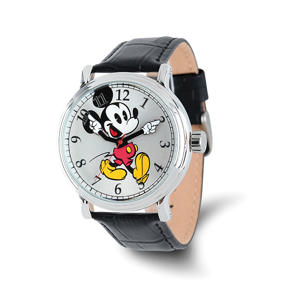 Stylish and Fun Walt Disney Mickey Mouse Watch for Adults – Black Strap with Moving Arms – 38mm Size