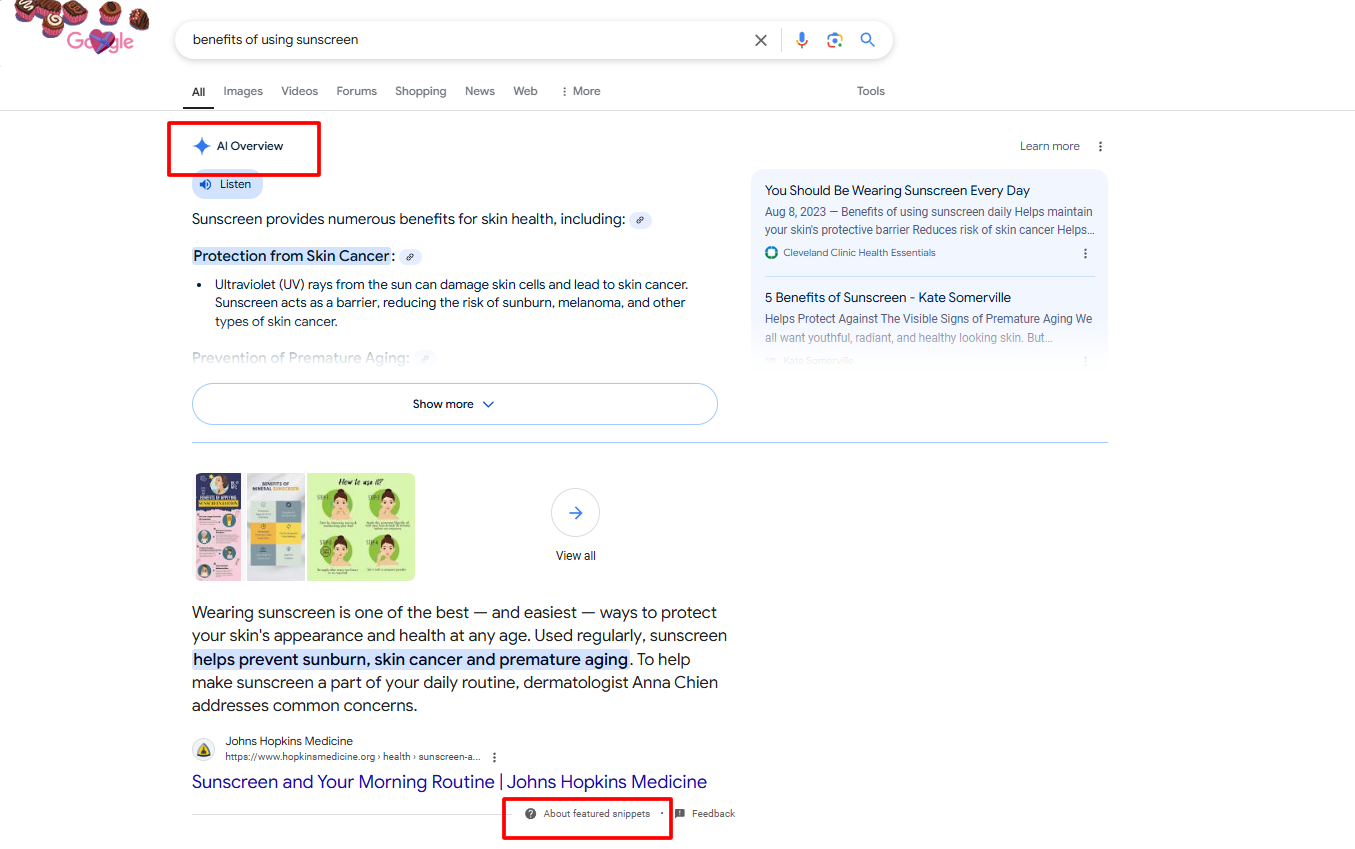 In a SERP where both AI overviews and featured snippets are present, AI overviews rank above featured snippets.