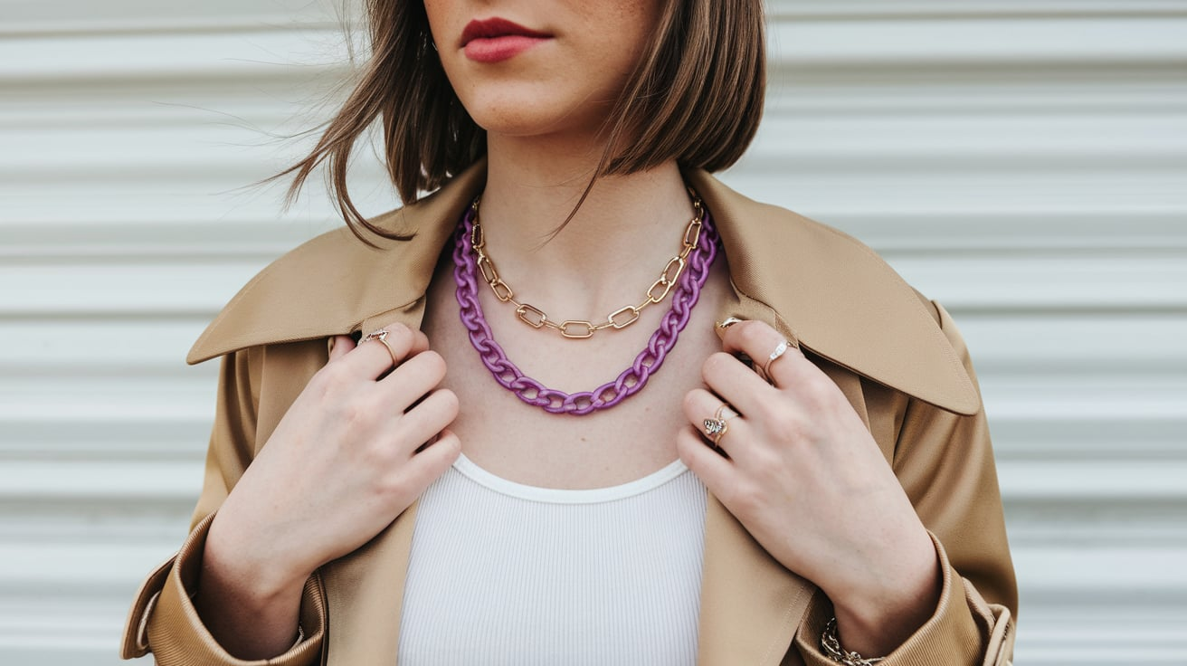 J Crew Raspberry Purple Enamel Link Strand Necklace