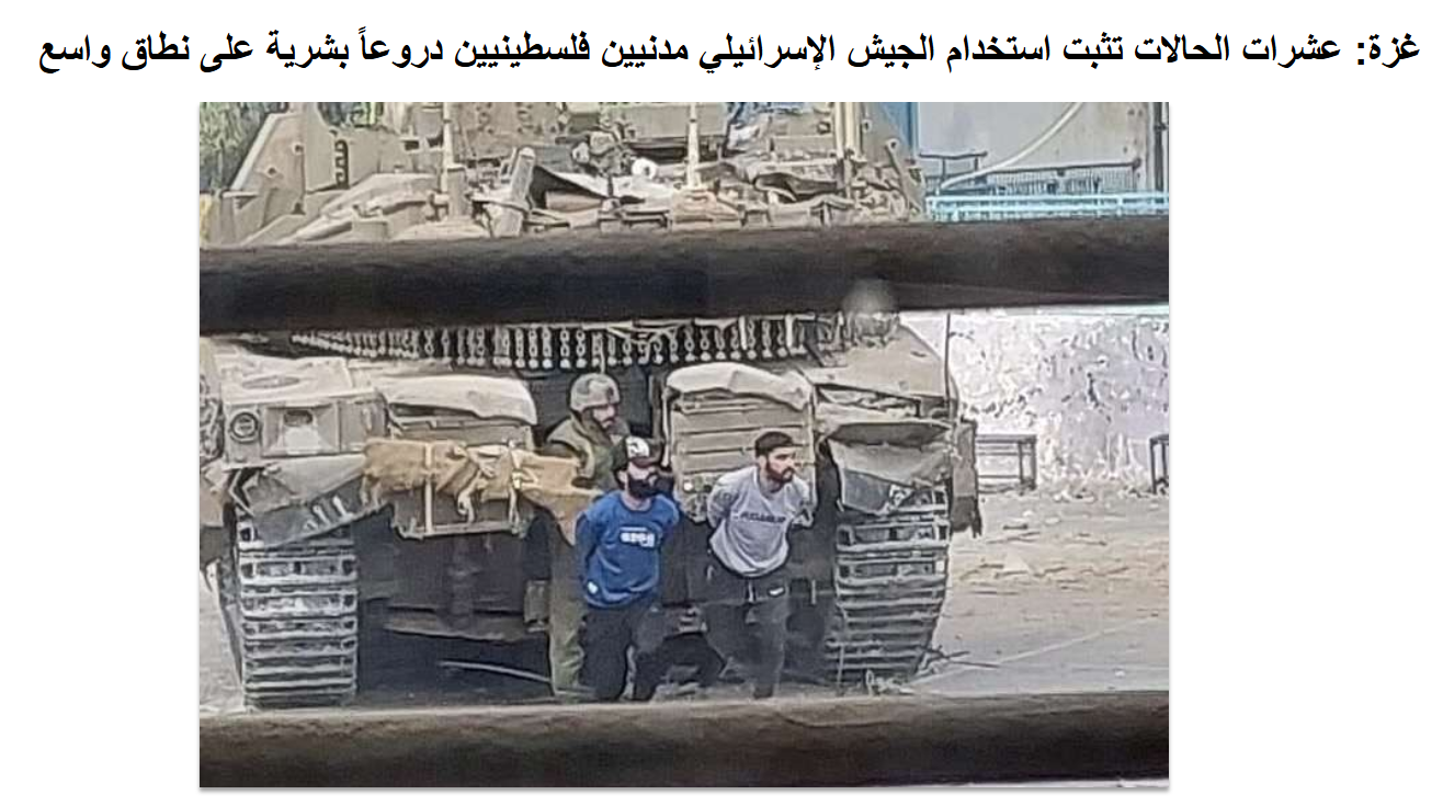 استخدام الجيش الإسرائيلي المدنيين كدروع بشرية في غزة