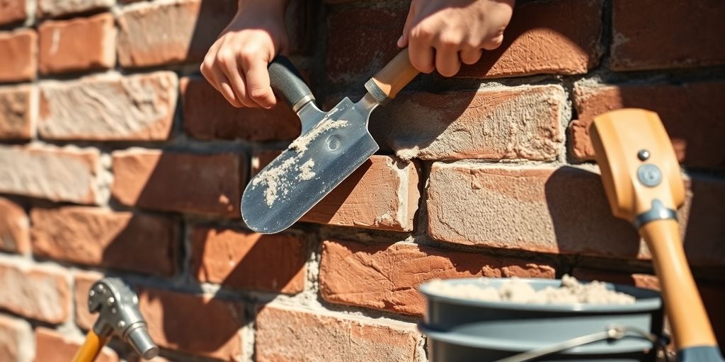 Homeowner repairing a masonry wall with tools. How to Repair a Masonry Wall: Step-by-Step Guide