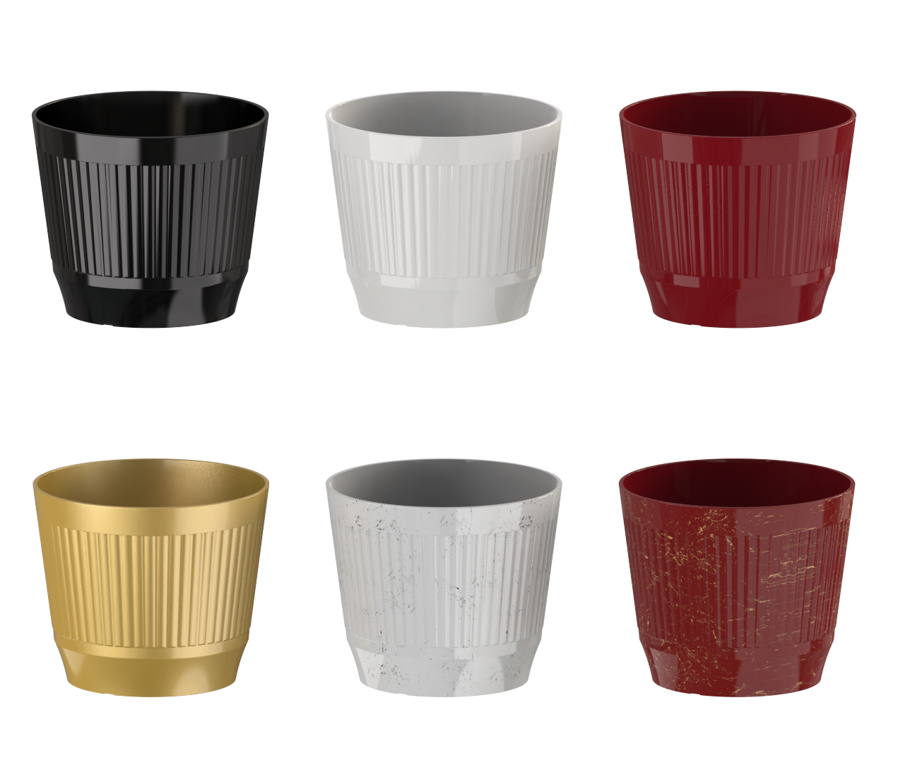 F230-24 medium-size plastic orchid planter – 24cm – sleek glossy surface with fine pleated texture and decorative streak colors
