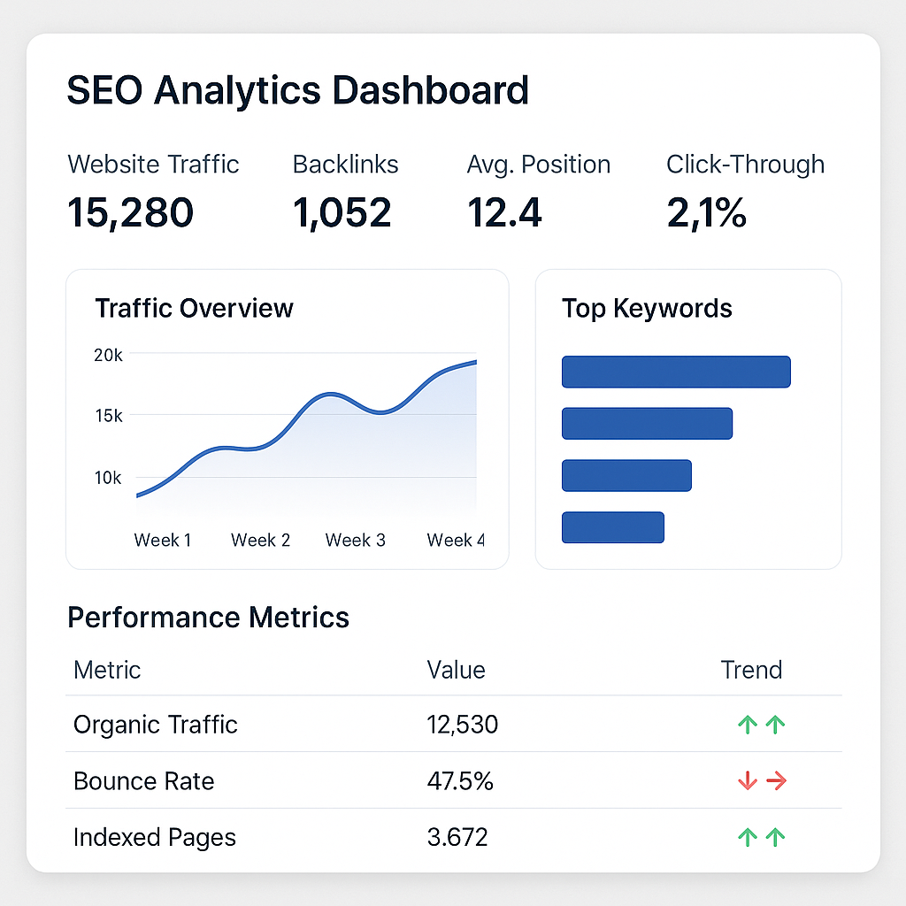 Ecommerce SEO services and analytics dashboard Los Angeles