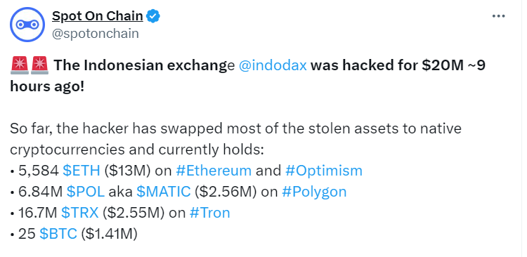 Indodax Hack Funds – SpotOnChain