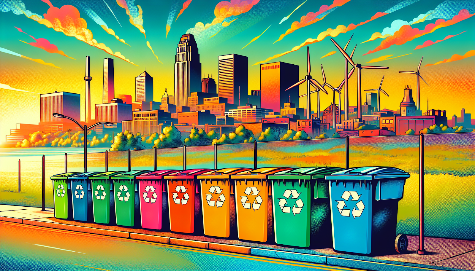 Illustration of recycling bins in Tulsa