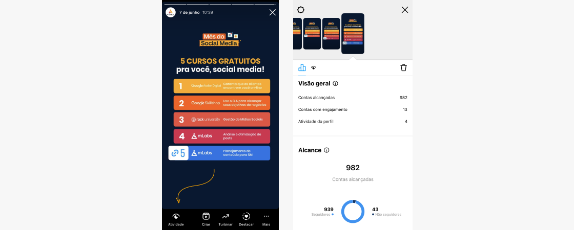 relatorio-stories-instagram-1: tela do stories do instagram com as métricas de contas alcançadas