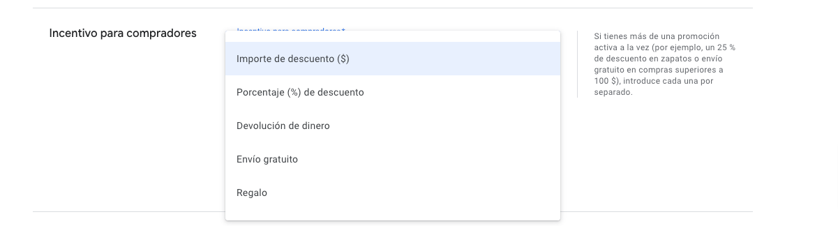 Tipos de promociones en Google Merchant Center Next