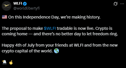 WLFI Proposes Token Trading
