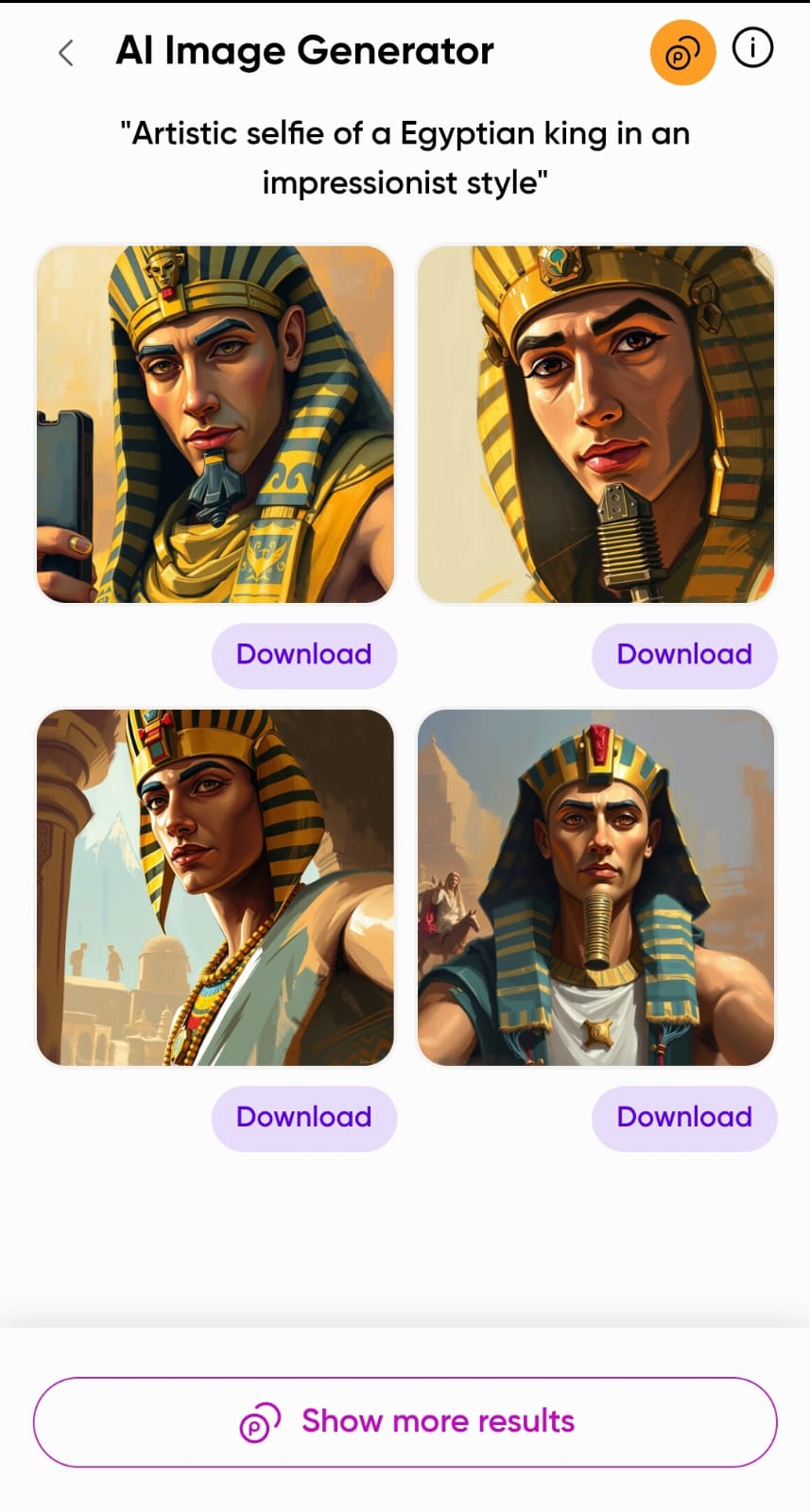 picsart ai image generator 4 version of the prompt of egyptian king