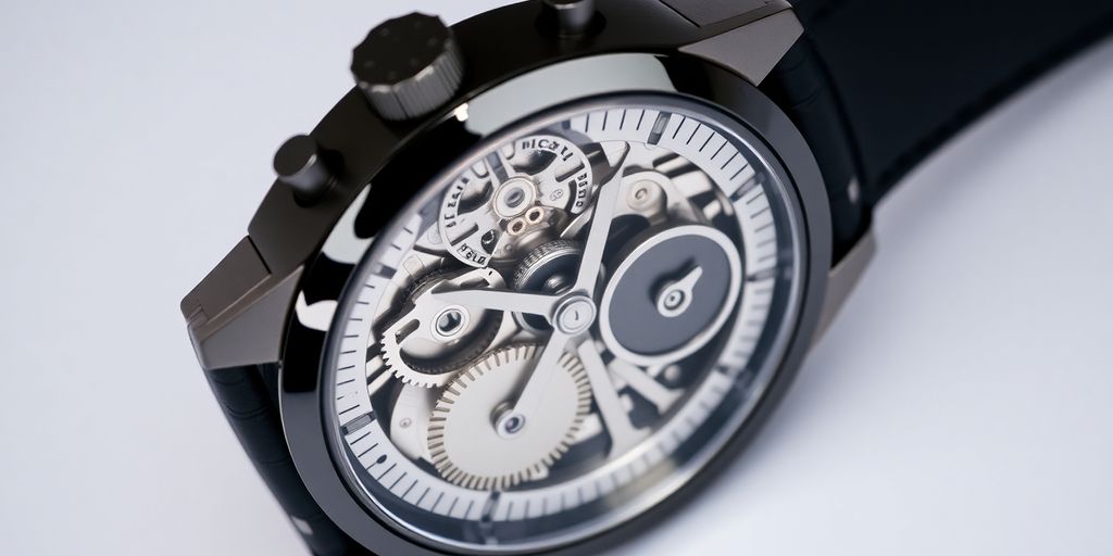 Close-up of a modern, intricate watch design.