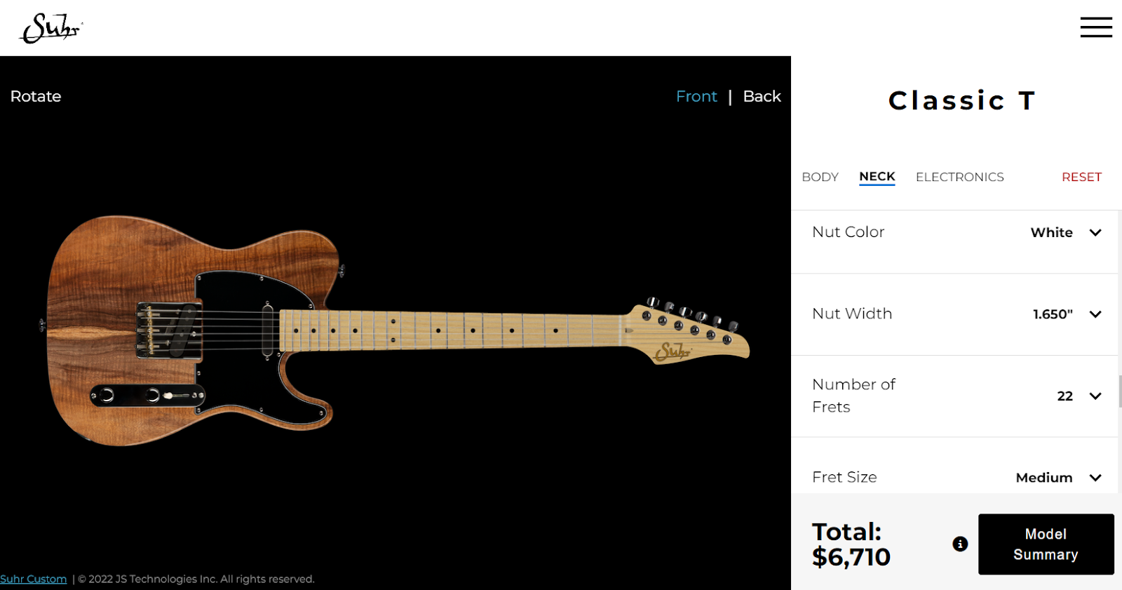 Suhr Guitar Configurator