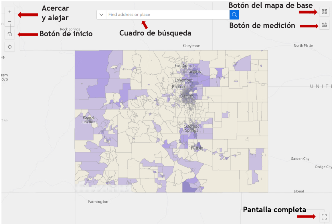 Los distintos botones de Colorado EnviroScreen 2.0.