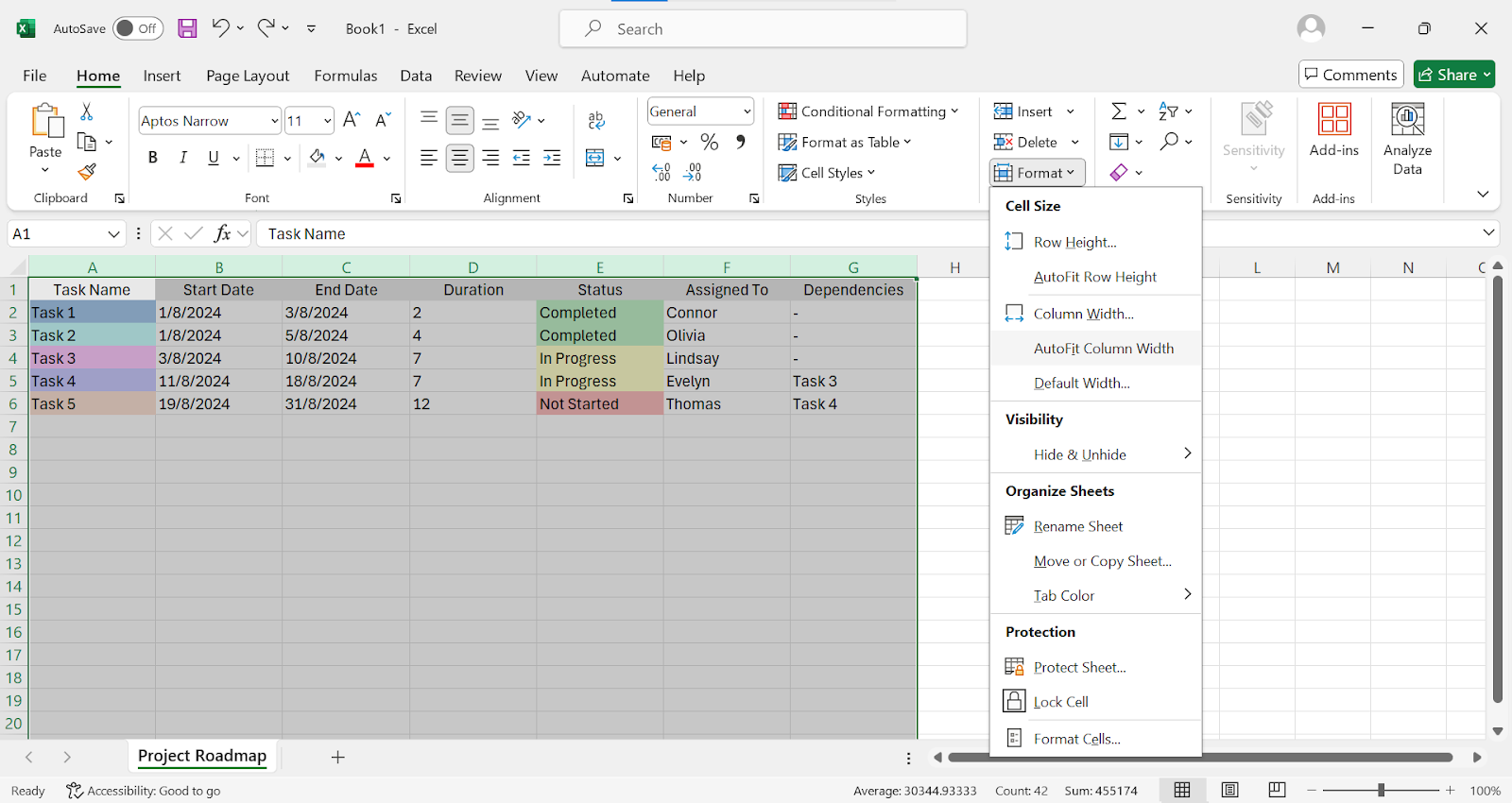 Adjusting columns with Autofit