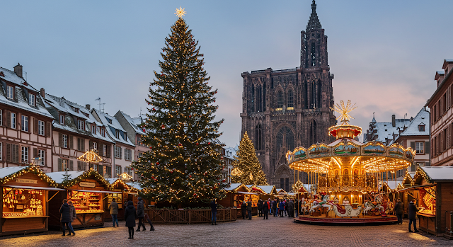 Visit Strasbourg, known as the ‘Capital of Christmas,’ for its historic Christmas markets, handcrafted ornaments, and festive atmosphere in the heart of Alsace.