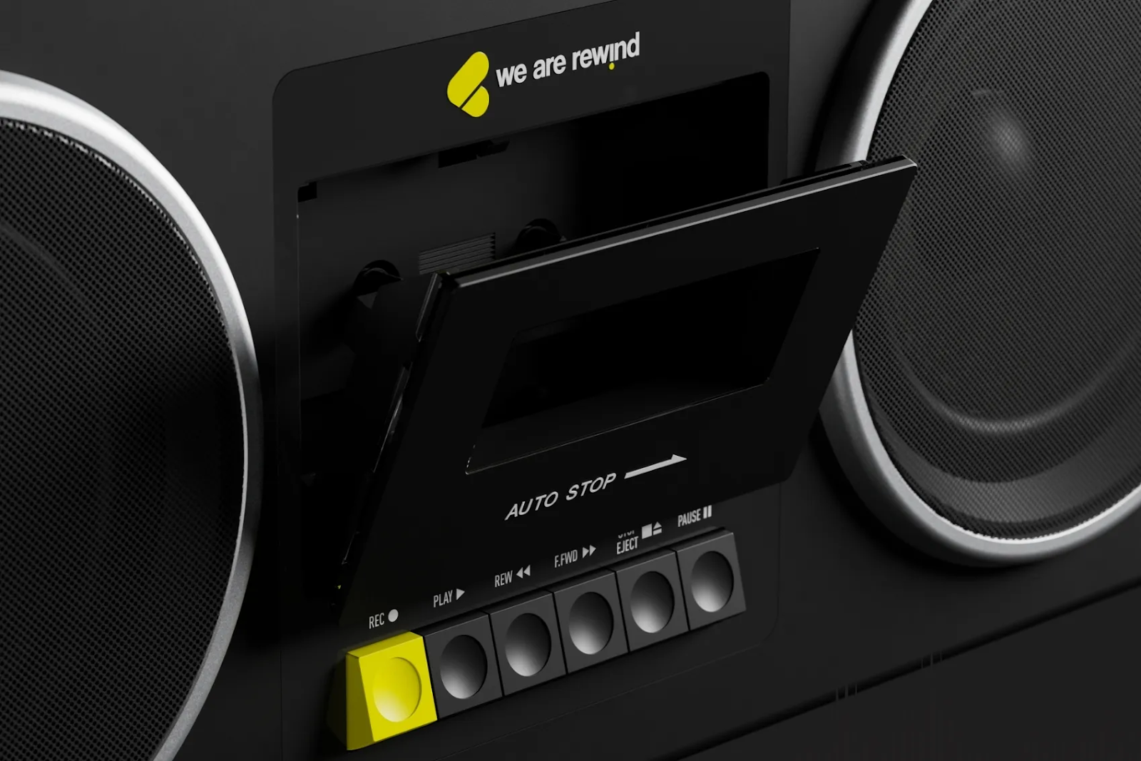 We Are Rewind GB-001 Boombox tactile buttons, switches and knobs for playing, recording and tweaking music.