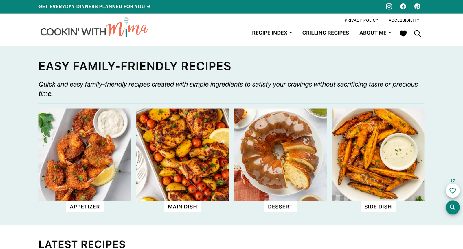 influencer website example cooking with mima