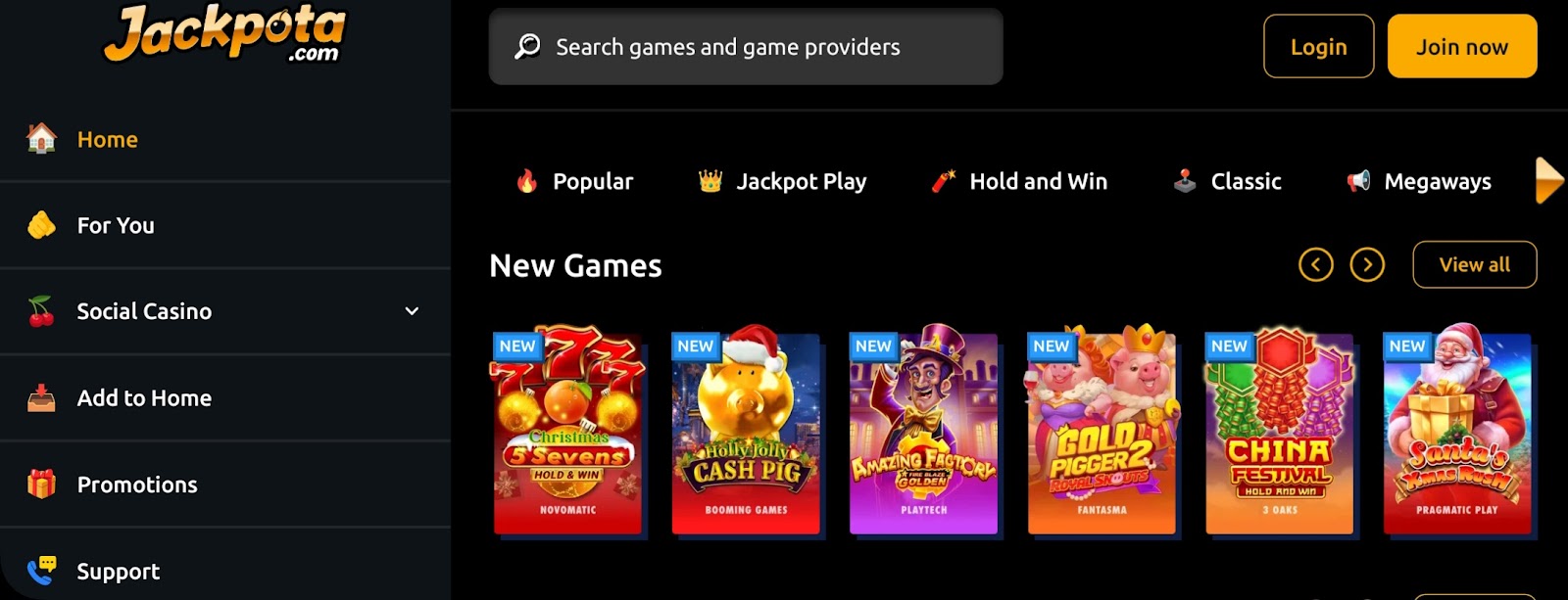 Jackpota casino homepage