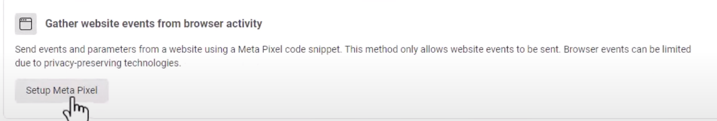 The Setup Meta Pixel button