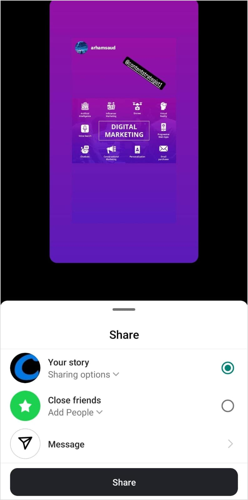 Choose your sharing options