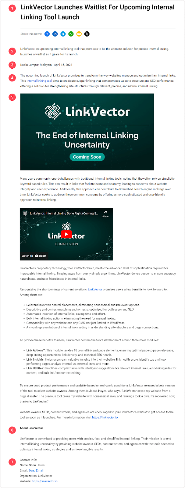 LinkVector Launches Waitlist For Upcoming Internal Linking Tool Launch press release