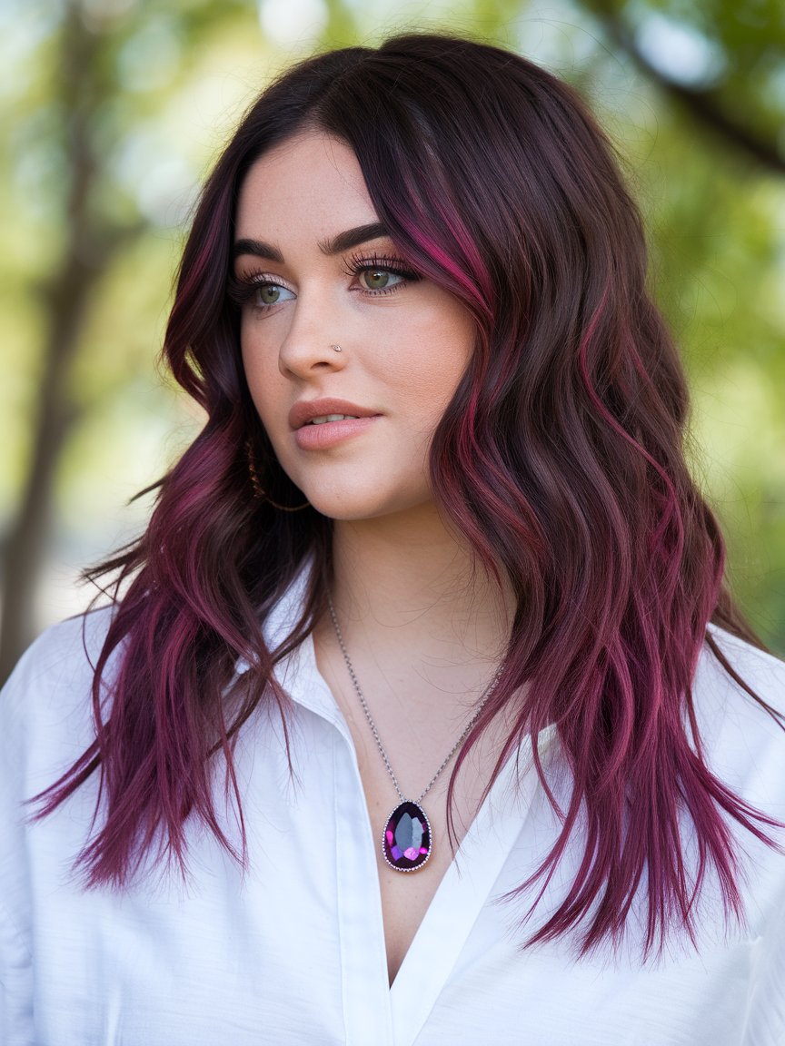 13. Dark Brown with Magenta Streaks