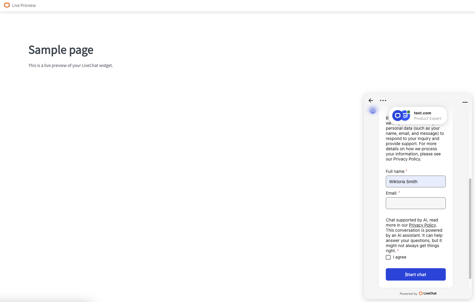 Chat form: Preview of chat form.