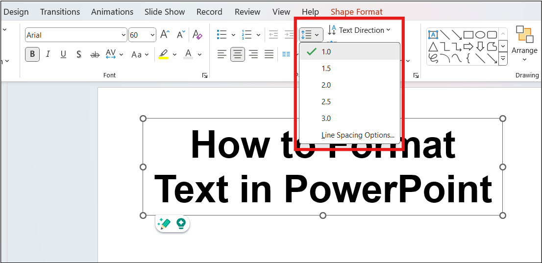 Line Spacing option in PowerPoint.