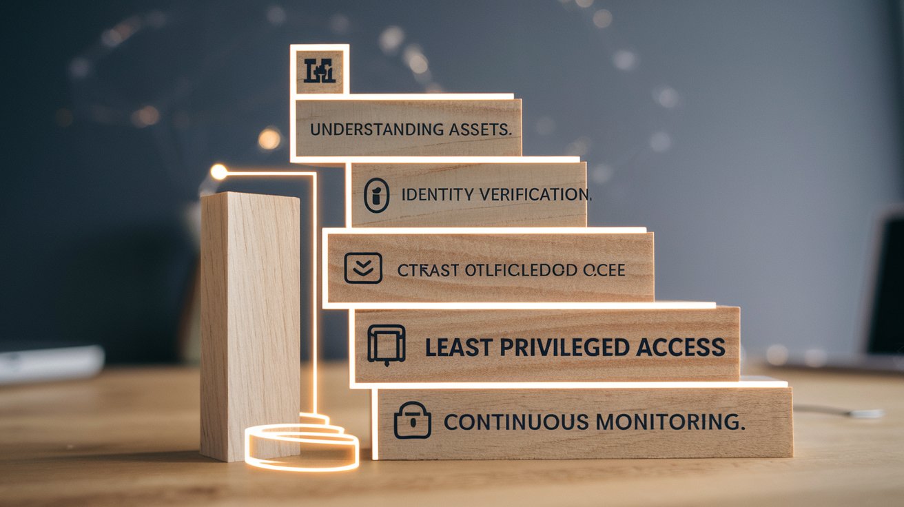 Steps to implement the Zero Trust Security Model shown in a building-block format