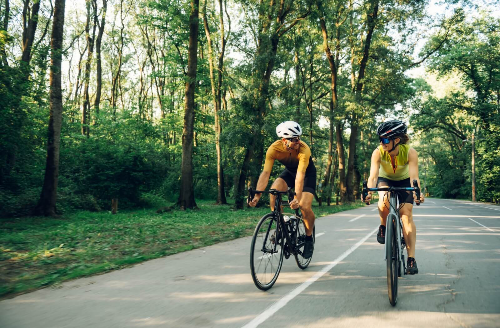 Fitness lovers using meta sunglasses for directions during their bike ride