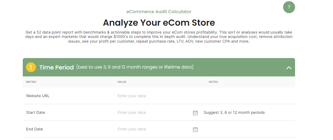 ecommerce profitability calculator example image