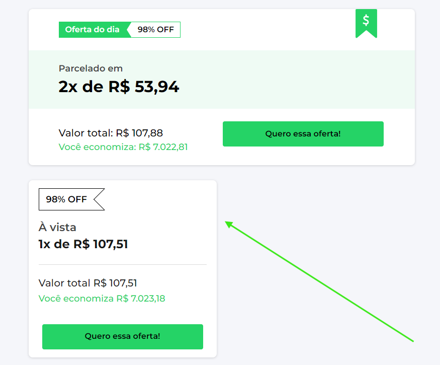 Print mostrando como ver outras ofertas pela Acerto.