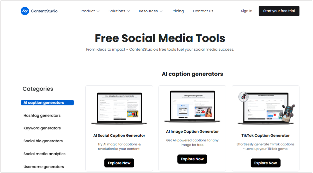 Free social media tools by ContentStudio