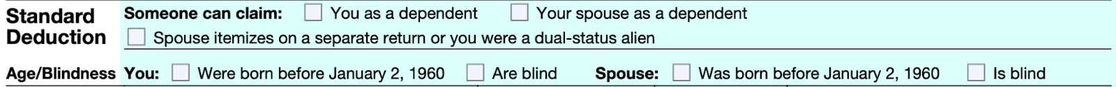 A screenshot of the "Standard Deduction" section on Form 1040.