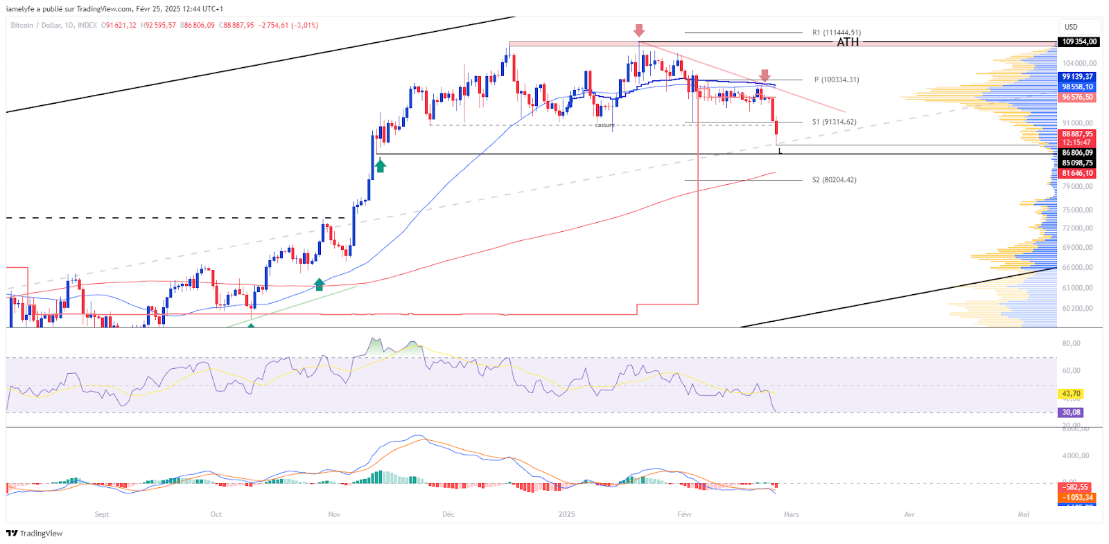 Graphique du BTCUSD en Journalier