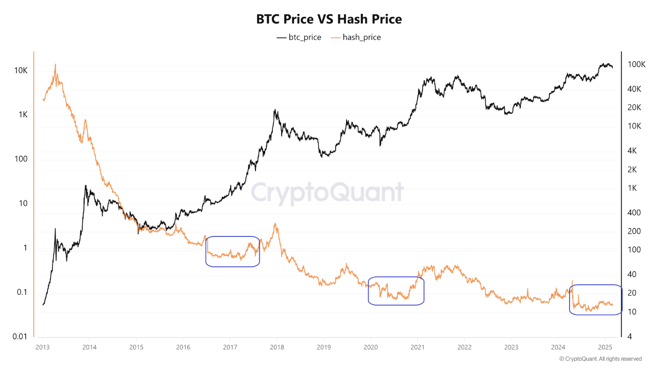 a screenshot of Bitcoin chart showing price vs hash