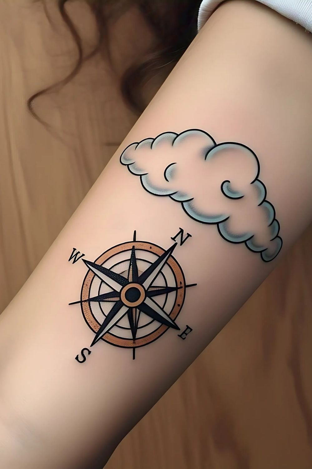 Cloud Tattoo with Compass Forearm