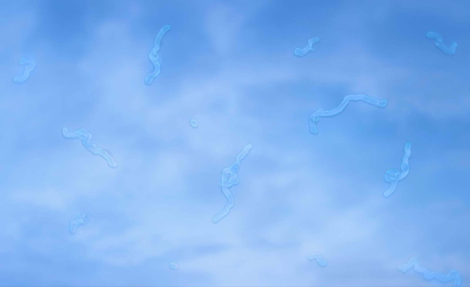 A first-person perspective of long, squiggly floaters in vision while looking up at a blue sky.