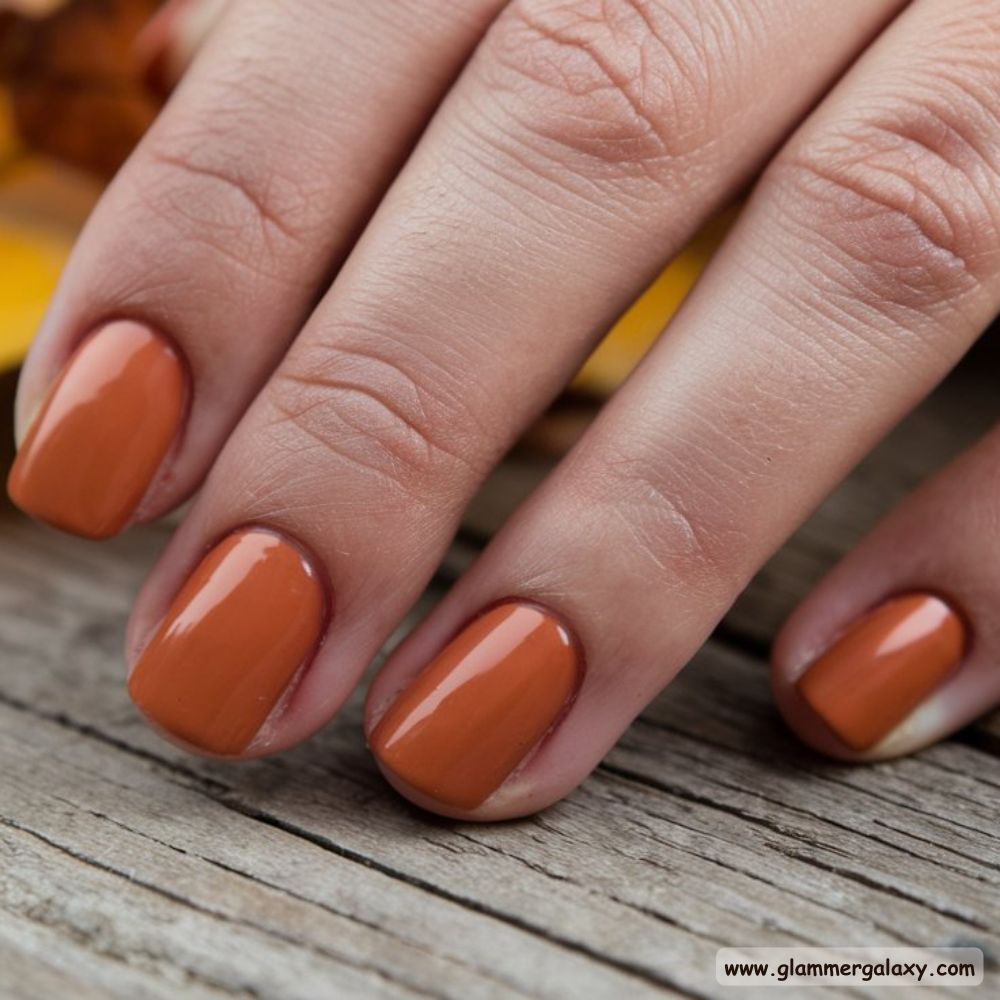 Korean fall nails having Warm Burnt Orange
