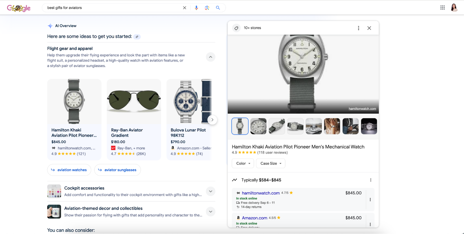 AI Overviews show shopping results