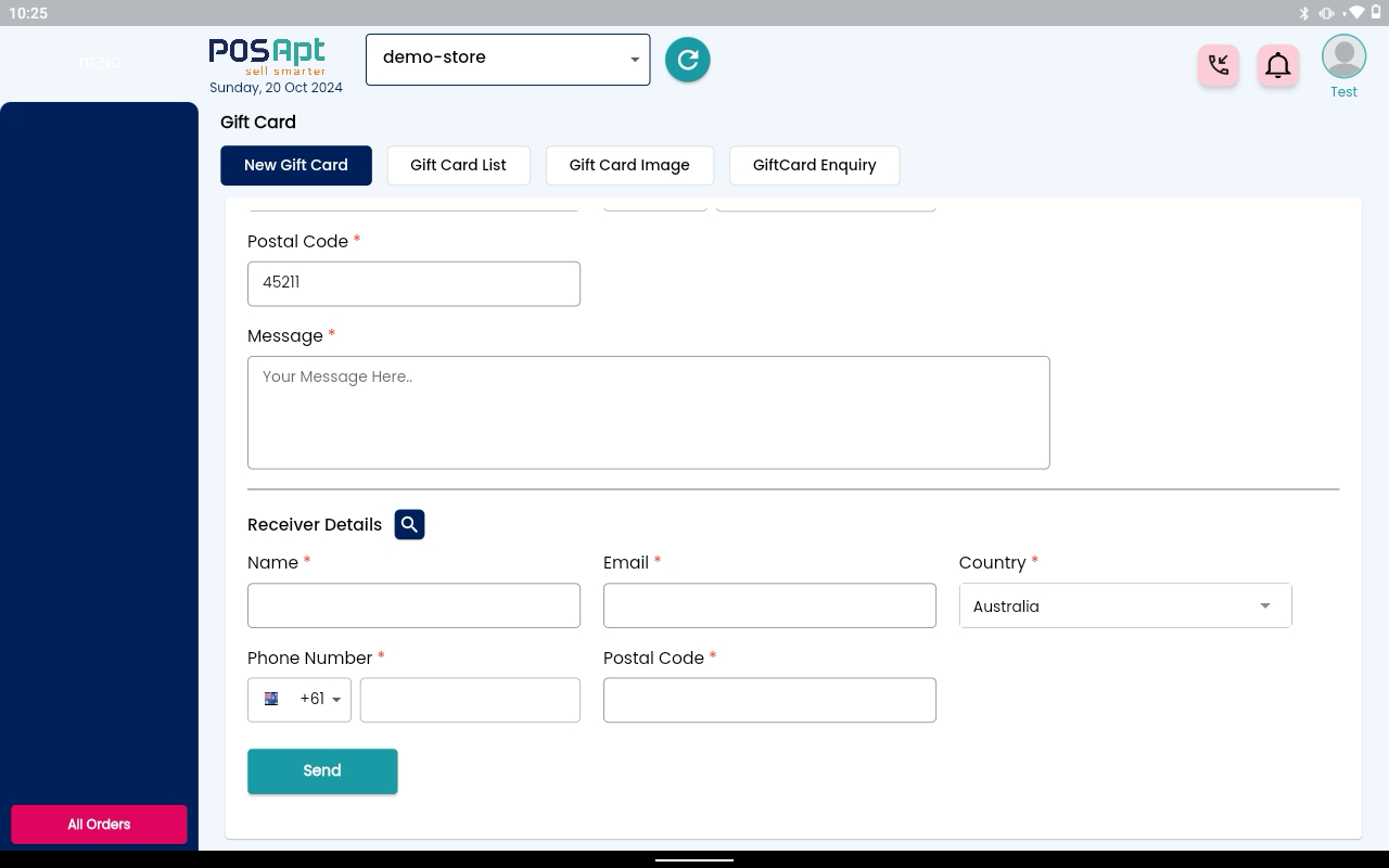 adding receivers details for gift cards